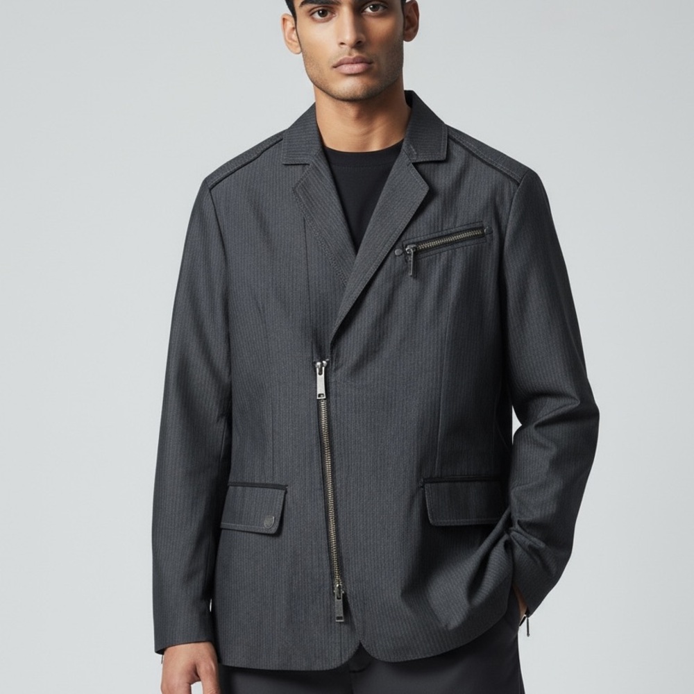 Fox Racing Deluxe Pinstripe Charcoal Gray Blazer Jacket Men's Punk Skater Sz S - Picture 2 of 14